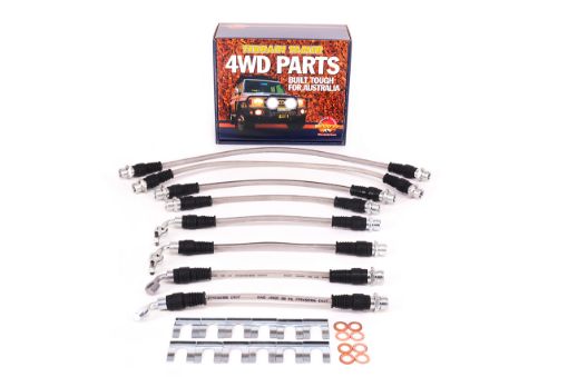 BRAIDED BRAKE HOSE KIT SUIT TO 2" RAISED SUSP. SUIT ABS & SC