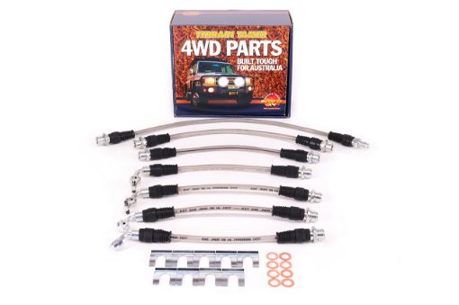 BRAIDED BRAKE HOSE KIT SUIT TO 2" RAISED SUSP. SUITS ABS